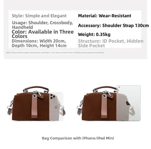 Tabella taglie borsa in pelle sintetica marrone con dimensioni 20x14x10cm e specifiche