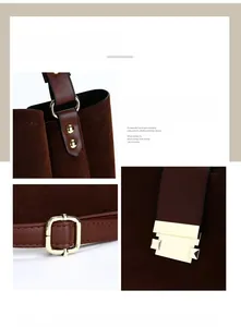 Detail of dark brown matte handbag featuring premium gold hardware and buckle accents