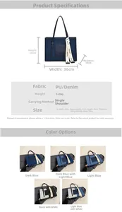 Size chart showing large canvas tote bag dimensions, 0.45kg weight, and material specs