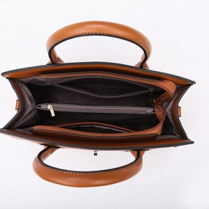 Brown lychee pattern tote bag with spacious interior compartments and double handles