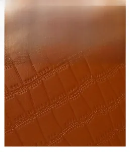 Close-up of caramel crocodile pattern synthetic leather with durable embossed texture