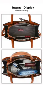 Interior layout view showing large capacity compartments of the brown crossbody bag
