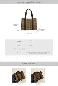 Size chart showing 38x30x13cm dimensions and PU material for the winter shoulder bag