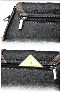 Détail du sac bandoulière noir effet crocodile avec poche arrière antivol sécurisée