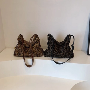 Sac Hobo Imprimé Léopard Femmes Grande Capacité Cuir PU Tote Sac À Épaule Bandoulière Cordon Bandoulière À Nœud Rétro Décontracté