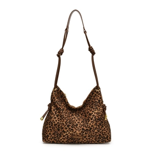 Sac hobo en nylon à imprimé léopard avec bandoulière réglable et détails dorés