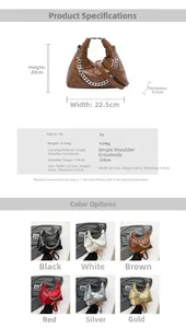 Detailed size specifications and six color variants of the quilted rhombic crossbody bag