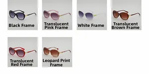 Detail of six colorful oversized sunglasses with chic gold hinges and gradient lenses