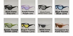 Grille détaillée montrant 8 variantes de couleurs de lunettes de soleil de sport Y2K
