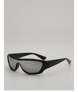 Vue détaillée des lunettes de sport Y2K JH8222 avec verres miroir argentés et monture noire