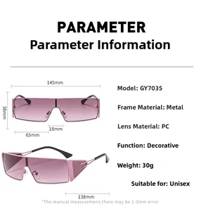 Detailed size specifications and measurements chart for the metal frame shield sunglasses