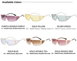 Multiple color options for frameless shield sunglasses with slim metal temples