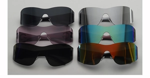 Detailed view of Y2K silver reflective cycling sunglasses in six assorted colors