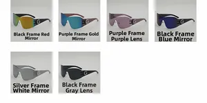 Detailed grid showing six stylish Y2K sports sunglasses with metallic G logo on temples