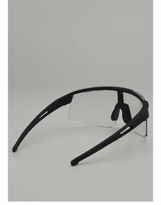 Detail of matte black cycling glasses showing rubber nose pads and anti-slip temples