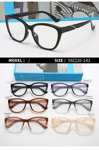Cat eye glasses frames showing close-up of temple and multiple color options collection