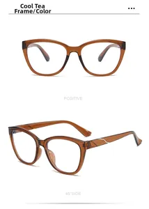 Detailed views of cat eye glasses frames in cold tea brown from front and side angles