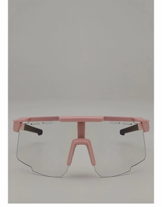 Front view of cycling glasses with light pink matte frame and clear one-piece wide lens