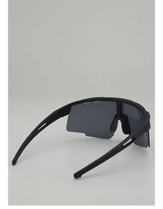 Rear view of matte black cycling glasses with ventilated temples and gray wrap lens