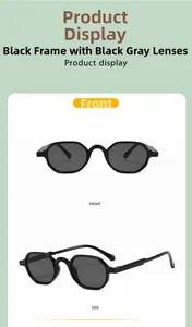 Detailed front and side view of children's hexagonal round sunglasses in black frames