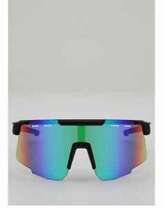 Front view of professional sports cycling sunglasses with iridescent rainbow mirror lens