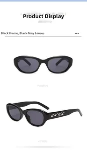 Front and 45-degree side view of black cat-eye sunglasses with silver flame metal accents