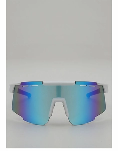 Front view of professional white frame cycling glasses with purple gradient tinted lens