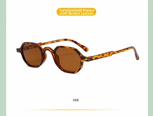 Side view of retro tortoise shell polygon sunglasses with brown lenses for children