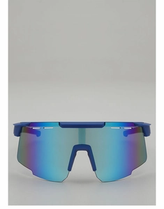 Front view of professional cycling glasses with blue-purple lens and matte frame