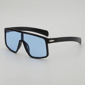 Lunettes de soleil de cyclisme rétro avec monture noire et verres bleu clair