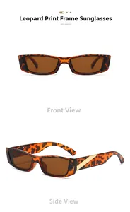 Vues de face et de profil de lunettes de soleil rectangulaires léopard avec verres thé