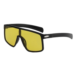 Lunettes de soleil de sport rétro surdimensionnées avec monture noire mate et verres jaunes