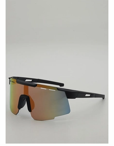 Detail view of large cycling glasses with colorful gradient lenses and vented frames