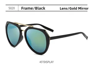 Détails des lunettes de soleil tendance à monture noire avec double pont doré et miroirs