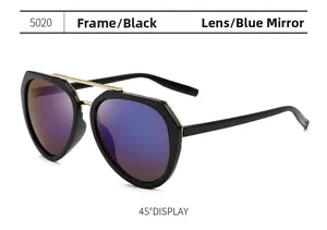 Détail des lunettes 5020 avec monture noire et verres miroirs bleus de profil