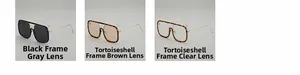 Detail of square pilot sunglasses with double metal bridge and tortoise frame options