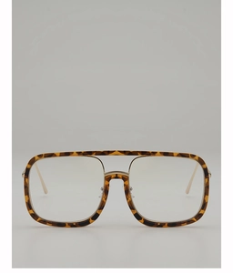 Detail of square double-bridge aviator sunglasses with classic leopard print frames