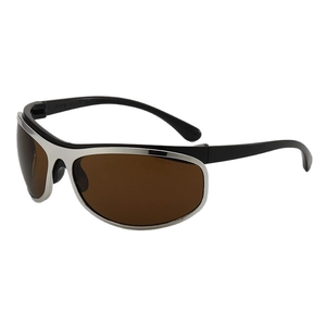 Y2K curved silver frame sunglasses for women with dark brown lenses for sun protection
