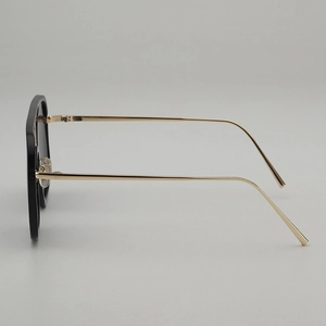 Square double bridge sunglasses with black frame and slim gold metal temples for men
