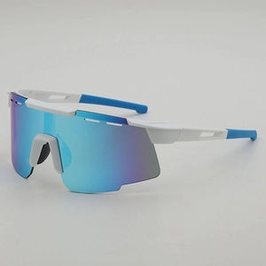 White cycling sunglasses with blue polarized lens and ventilated frame for outdoor sports