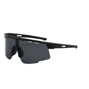 Matte black full-frame cycling sunglasses with large smoke shield lens and cutout arms