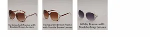 Detailed comparison of tortoise, clear tea, and white oversized sunglasses with gradient lenses