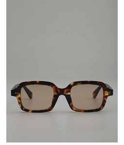Front view of retro leopard print square frame sunglasses with amber lenses and rivets