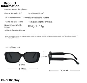 Guide des tailles de lunettes de soleil carrées rétro montrant les dimensions de la monture