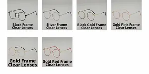 Detailed grid showing six styles of vintage round metal frame glasses in various colors