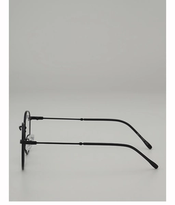 Detail of slim black metal spectacle frame with model 5050 size markings on the temple