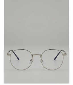 Close-up of retro round silver metal glasses frame with soft silicone nose pads
