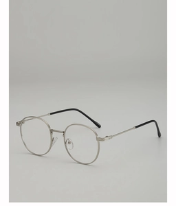 Close-up of silver round metal frames with black anti-slip temple tips for glasses