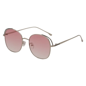 Oversized round metal sunglasses with pink gradient lenses shown from a 45-degree angle