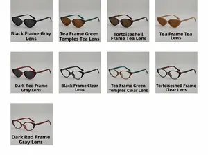Dettaglio di occhiali da sole cat-eye retrò disponibili in nove diverse combinazioni di colori